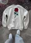 Oversize Üç İplik Bisiklet Yaka Baskılı SweatShirt - Beyaz