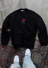 Oversize Üç İplik Bisiklet Yaka Baskılı SweatShirt - Siyah
