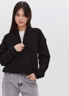 Oversize Yarım Farmuarlı Yakalı Basic SweatShirt - Siyah