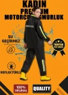Premium Kadın Motorcu Kurye Yağmurluk Takım Su Geçirmez PVC Reflektörlü TÜBİTAK - Siyah