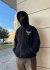 Samuray kapüşonlu ZIP Fermuarlı kapüşonlu SweatShirt - Siyah