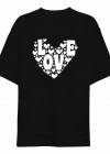 Sevgililer Günü İçin Özel Tasarım Love Kalp Baskılı T-shirt - Siyah