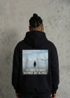 Siyah Oversize - Sırt Baskılı Survivor Penguin Temalı Felsefi Yazılı Kapüşonlu - Siyah