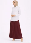 Tesettür Beyaz Gömlekli Pliseli Etek İkili Takım Gündelik ve Ofis Şıklığı - Bordo