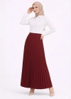 Tesettür Beyaz Gömlekli Pliseli Etek İkili Takım Gündelik ve Ofis Şıklığı - Bordo