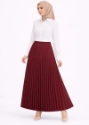 Tesettür Beyaz Gömlekli Pliseli Etek İkili Takım Gündelik ve Ofis Şıklığı - Bordo