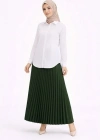 Tesettür Beyaz Gömlekli Pliseli Etek İkili Takım Gündelik ve Ofis Şıklığı - Çağla Yeşili