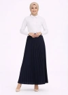 Tesettür Beyaz Gömlekli Pliseli Etek İkili Takım Gündelik ve Ofis Şıklığı - Lacivert