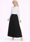 Tesettür Beyaz Gömlekli Pliseli Etek İkili Takım Gündelik ve Ofis Şıklığı - Siyah