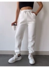 Üç İplik Basic Lastikli Eşofman Pantolon - Beyaz
