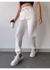 Üç İplik Basic Lastikli Eşofman Pantolon - Beyaz
