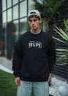 Üç İplik Bisiklet Yaka Baskılı SweatShirt - Siyah