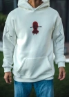 Üç İplik Kapüşonlu Baskılı Oversize SweatShirt- Beyaz