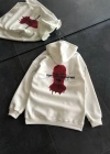 Üç İplik Kapüşonlu Baskılı Oversize SweatShirt- Beyaz