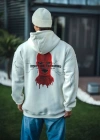 Üç İplik Kapüşonlu Baskılı Oversize SweatShirt- Beyaz