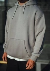 Üç İplik Penye Kapşonlu Basic SweatShirt - Boyalı Gri