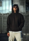 Üç İplik Penye Kapşonlu Basic SweatShirt - Siyah