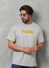 Erkek  Basic Bisiklet Yaka Oversize T-Shirt - Gri