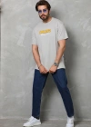 Erkek  Basic Bisiklet Yaka Oversize T-Shirt - Gri