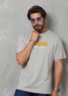 Erkek  Basic Bisiklet Yaka Oversize T-Shirt - Gri