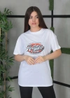 Kadın Baskılı Oversize T-Shirt - Beyaz