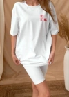 Kadın Baskılı Oversize T-Shirt - Beyaz