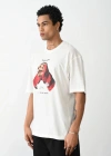 erkek Baskılı Oversize T-Shirt - Beyaz