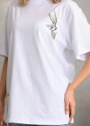 Kadın Baskılı Oversize T-Shirt - Beyaz