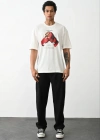 erkek Baskılı Oversize T-Shirt - Beyaz