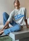 Kadın Baskılı Oversize T-Shirt - Beyaz