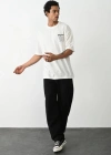 Erkek Baskılı Oversize T-Shirt - Beyaz