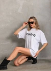 Kadın Baskılı Oversize T-Shirt - Beyaz
