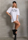 Kadın Baskılı Oversize T-Shirt - Beyaz