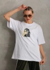 Kadın Baskılı Oversize T-Shirt - Beyaz