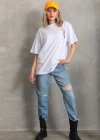 Kadın Baskılı Oversize T-Shirt - Beyaz