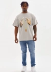 ERKEK Baskılı Oversize T-Shirt - Gri