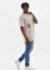 ERKEK Baskılı Oversize T-Shirt - Gri