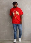 ERKEK Baskılı Oversize T-Shirt - Kırmızı