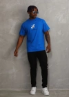 ERKEK Baskılı Oversize T-Shirt - Mavi