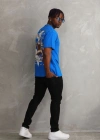 ERKEK Baskılı Oversize T-Shirt - Mavi