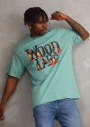 ERKEK Baskılı Oversize T-Shirt - Mint Yeşili
