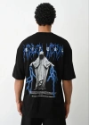 erkek Baskılı Oversize T-Shirt - Siyah
