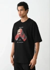 ERKEK Baskılı Oversize T-Shirt - Siyah