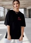 Kadın Baskılı Oversize T-Shirt - Siyah