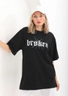 Kadın Baskılı Oversize T-Shirt - Siyah