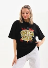 Kadın Baskılı Oversize T-Shirt - Siyah