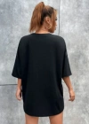 Kadın kelebek Baskılı Oversize T-Shirt - Siyah