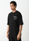 erkek Baskılı Oversize T-Shirt - Siyah