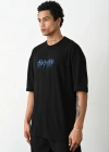 erkek Baskılı Oversize T-Shirt - Siyah