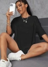 Kadın Baskılı Oversize T-Shirt - Siyah